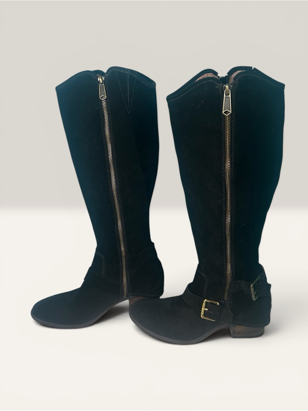 Donald Pliner Dela Black Suede Knee High Riding Boots Vero Cuoio Size 7M